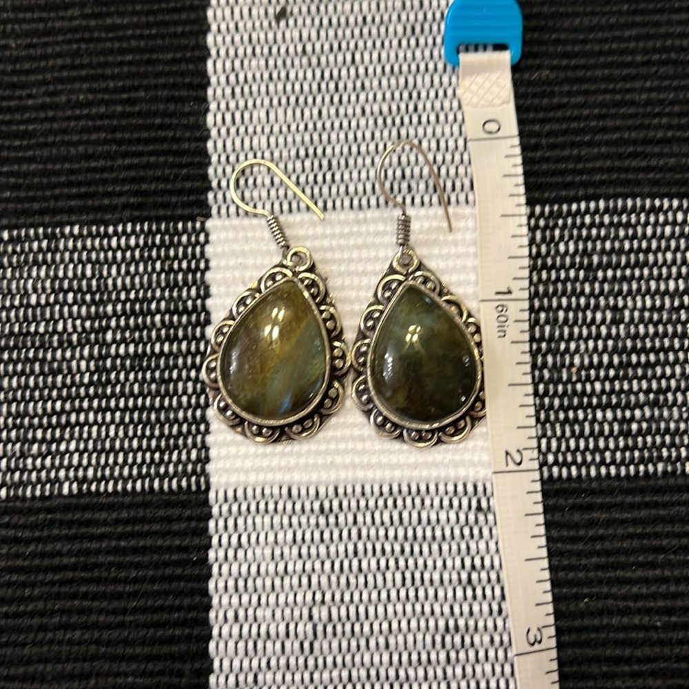 Beautiful green flash Labradorite teardrop earrings. Approx 2” drop.NWOT - Picture 7 of 7